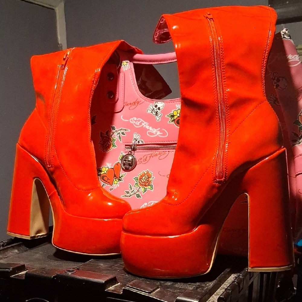 Red Platform Ankle Boots